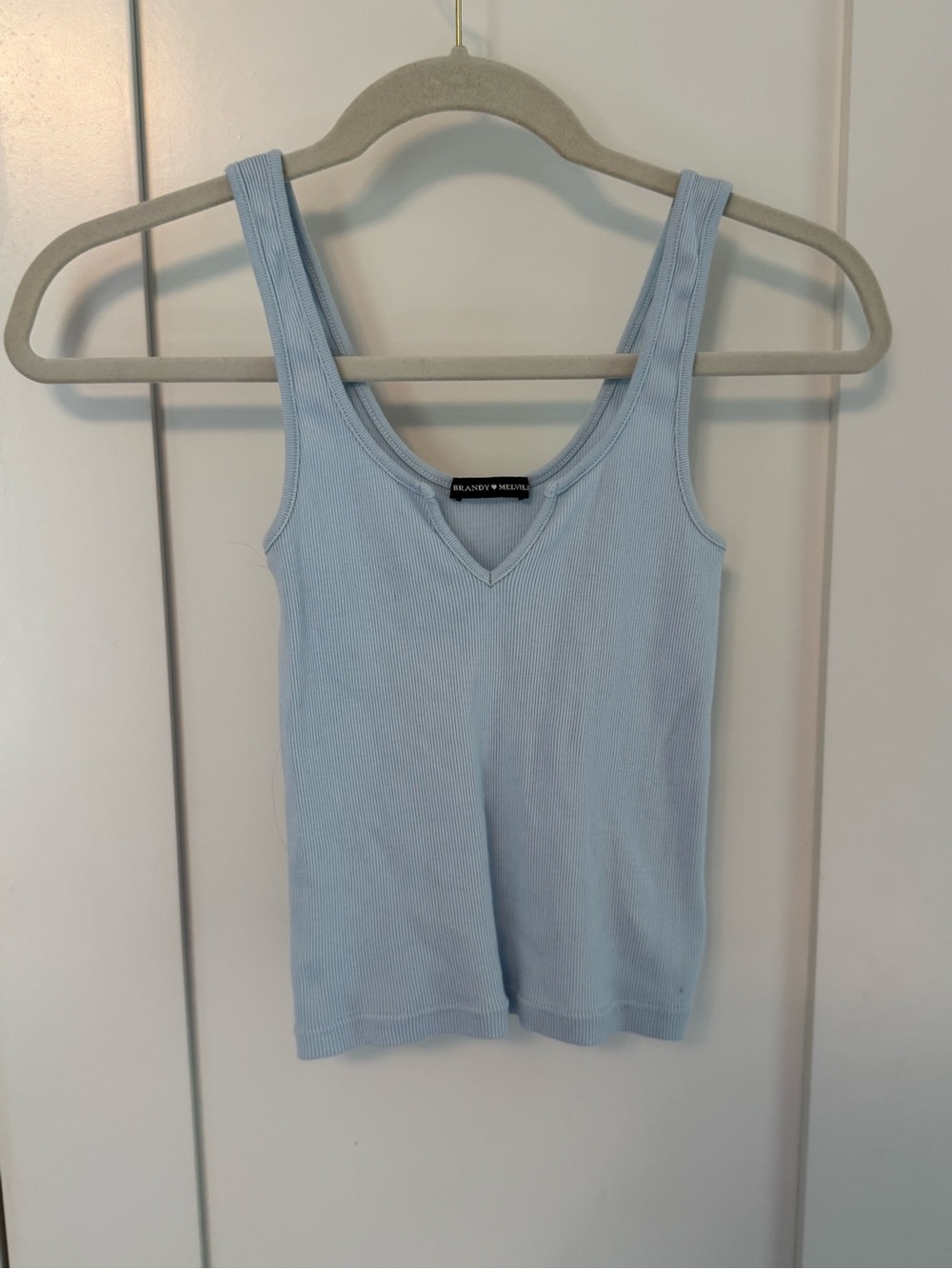 Brandy Melville Pale Blue Ribbed V-Neck Tank